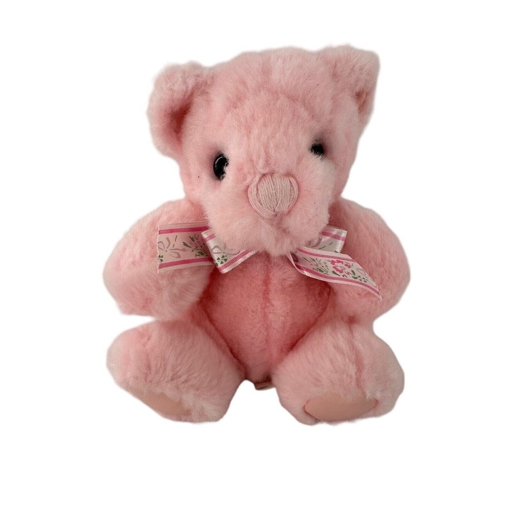 First & Main Beary Anne Pink Plush‎ Teddy Bear 8" Stuffed Animal Yarn nose Bow